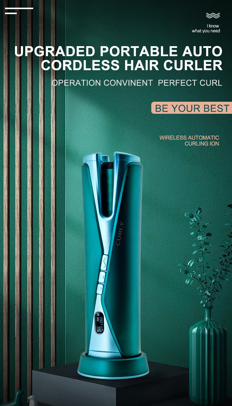 New Electric Hair Curler Cordless Curling Iron for Travel Blue
