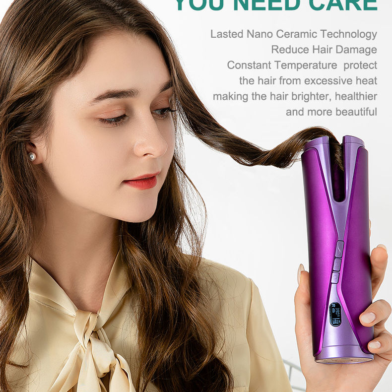 New Electric Hair Curler Cordless Curling Iron for Travel Pink