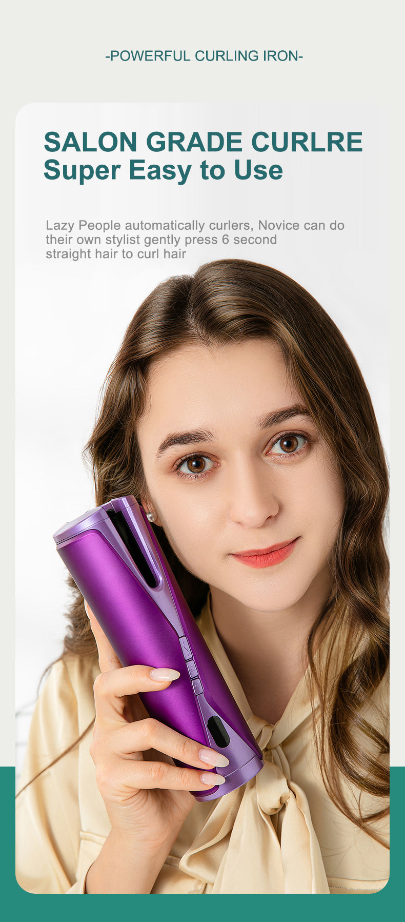 New Electric Hair Curler Cordless Curling Iron for Travel Pink
