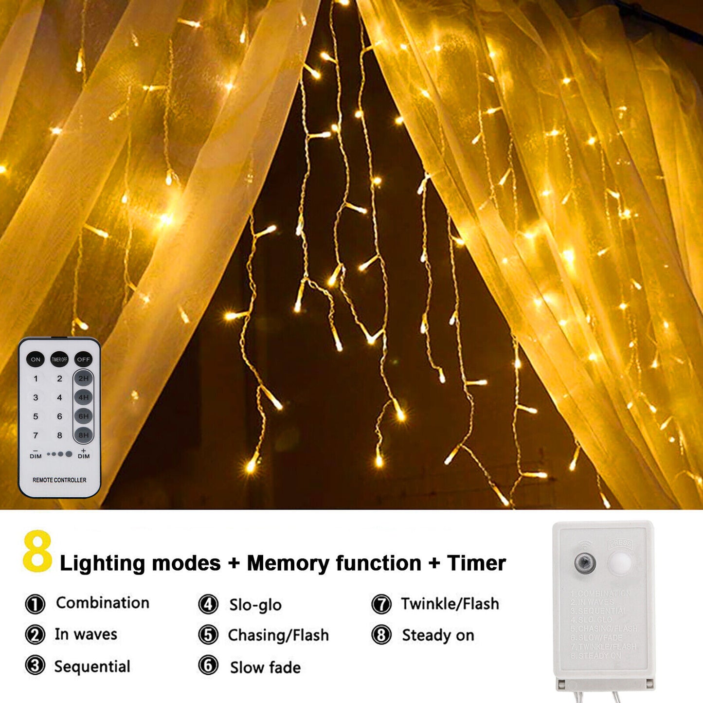 Curtain Icicle Lights Wedding Party LED Fairy Christmas Indoor Outdoor