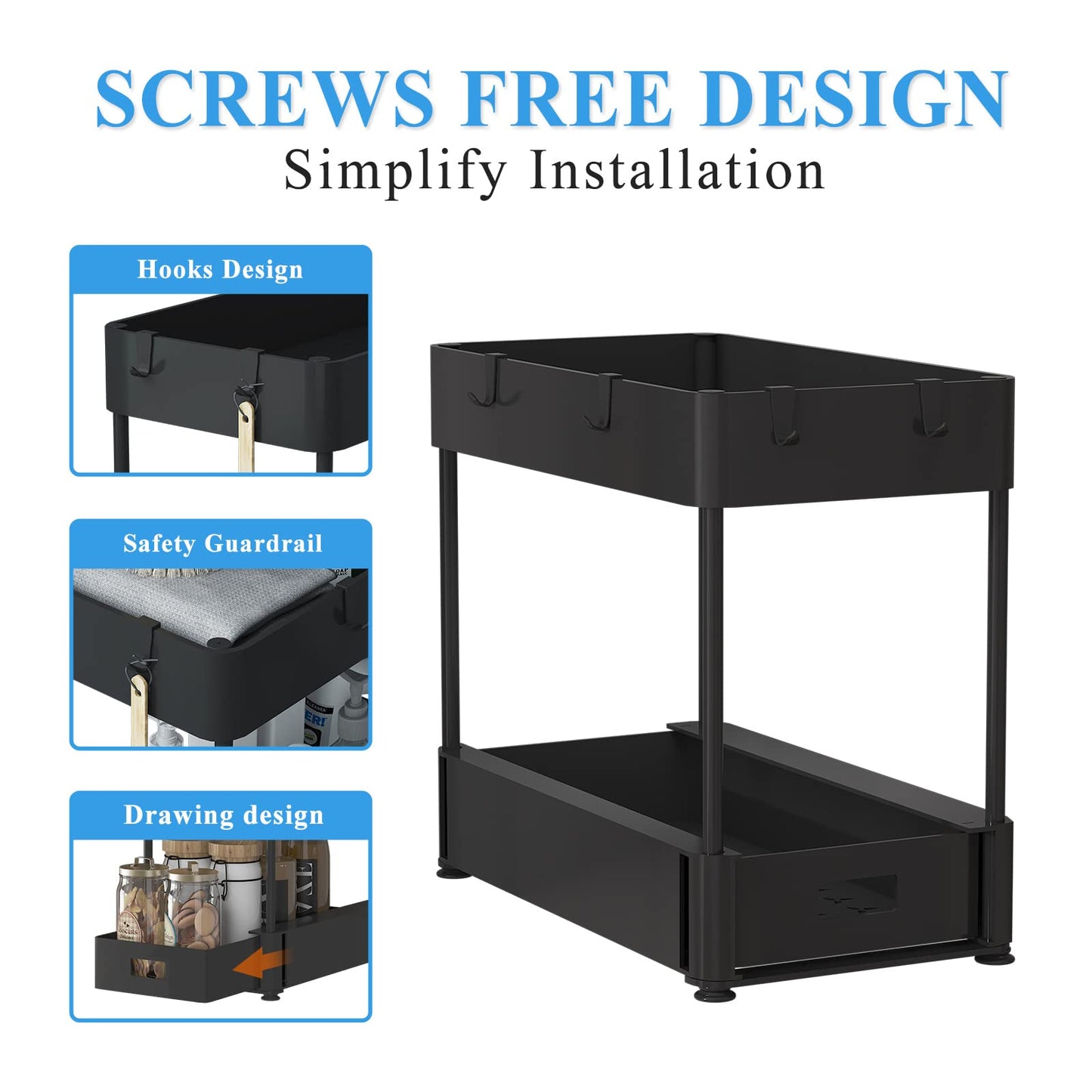 Black storage rack can be used for storage and storage under the sink. The bathroom can be stored under the sink, with a single-layer pull-out cabinet.