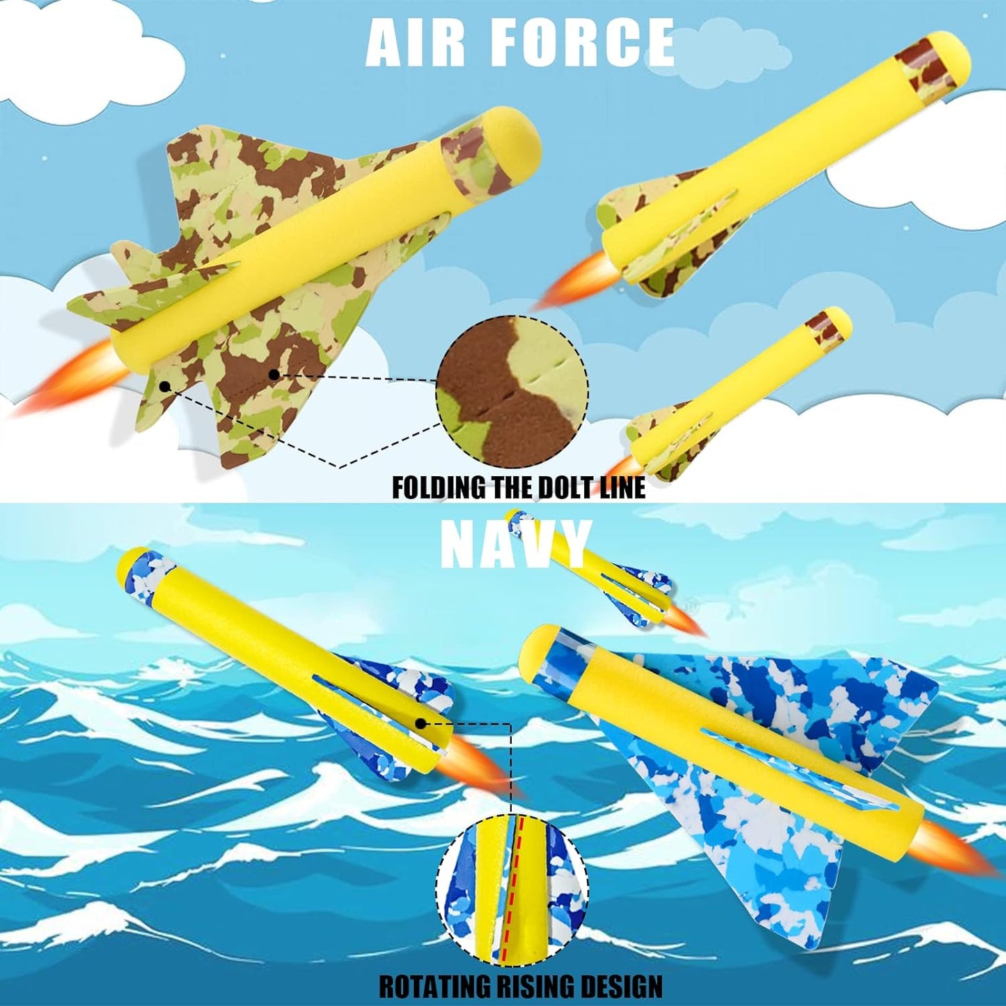 US Sense Toy Rocket Launcher for Kids,Rocket Set with 2 Glider Planes + 4 Foam Rockets Set + Adjustable Stomp Launcher,Rockets for 5, 6, 7, 8, 12 Years Old Kids