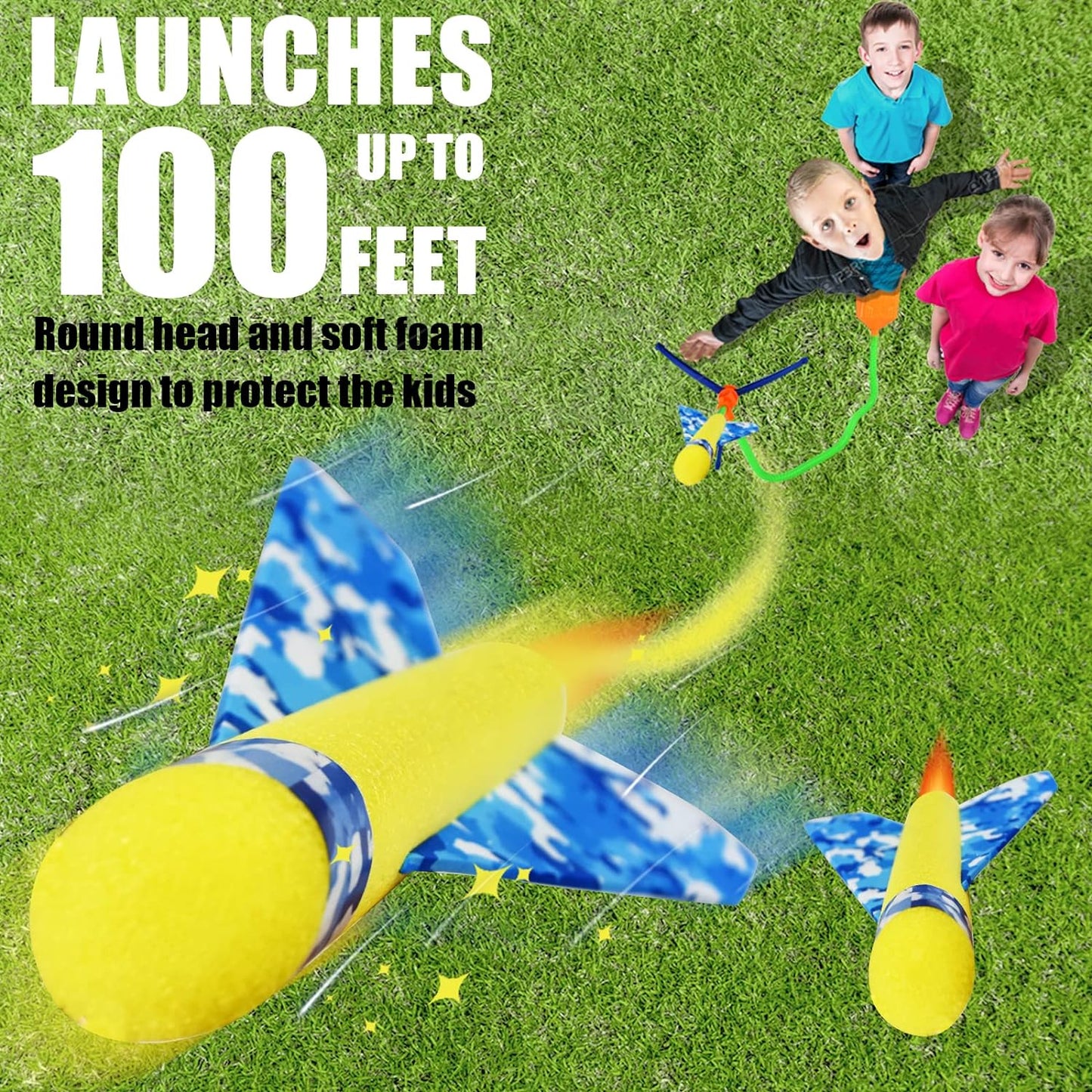 US Sense Toy Rocket Launcher for Kids,Rocket Set with 2 Glider Planes + 4 Foam Rockets Set + Adjustable Stomp Launcher,Rockets for 5, 6, 7, 8, 12 Years Old Kids